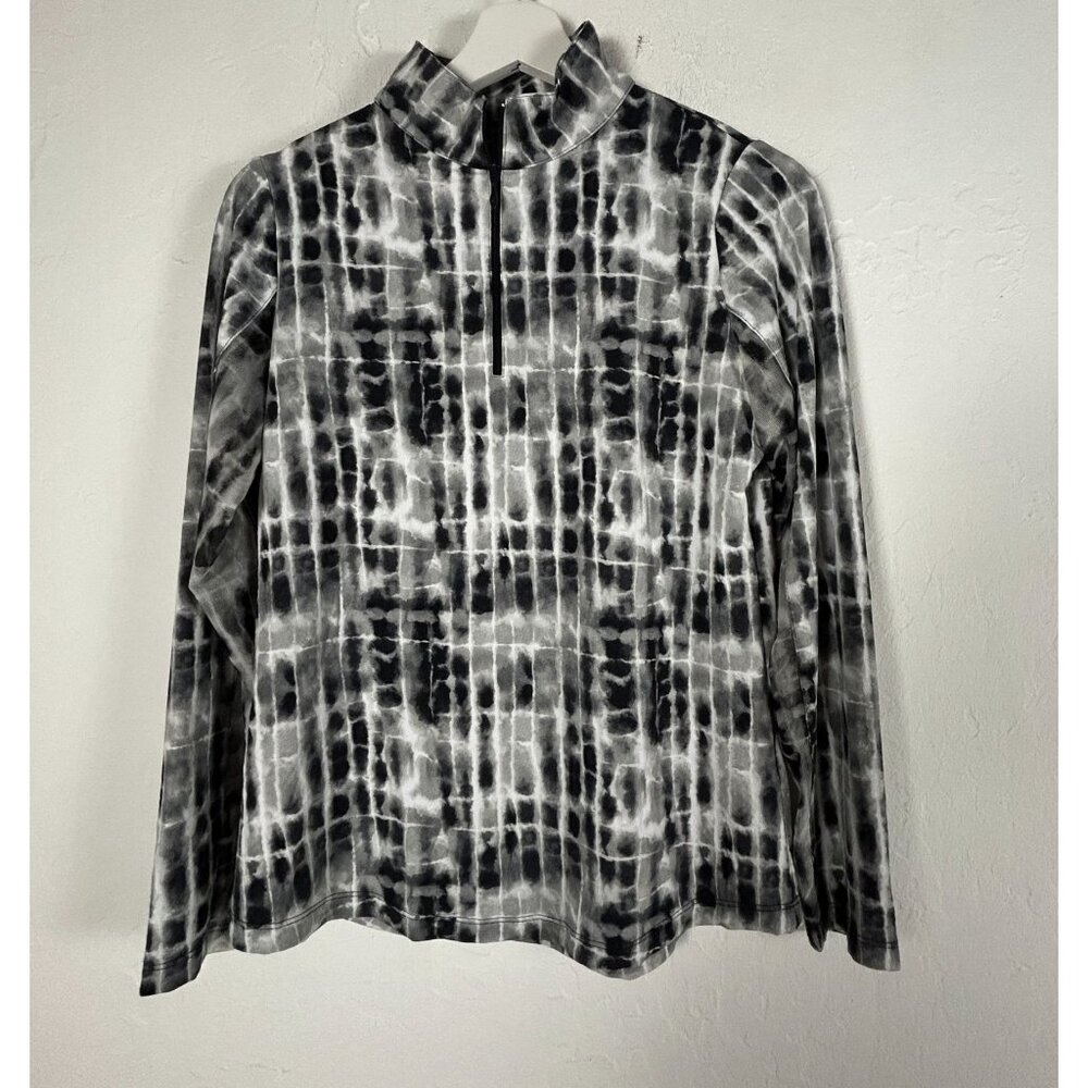 IBKUL Womens Long Sleeve 1/4 Zip Pullover Shirt Small Black White Print UPF 50+